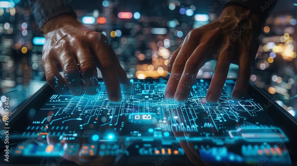 City Pulse Hands Connecting Digital Infrastructure Network Cables on Transparent Screen City Pulse Hands Connecting Digital Infrastructure Network Cables on Transparent Screen