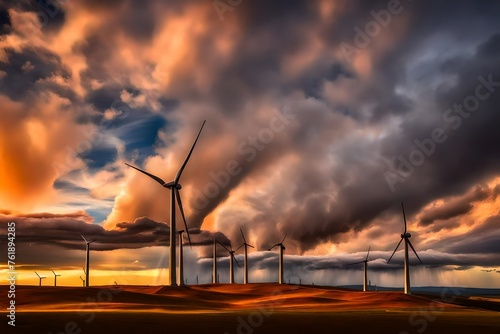 Triple wind turbine sunset clouds at Wild Horse Wind Farm kittitas county photo