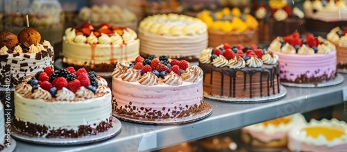 All cakes available in a bakery.