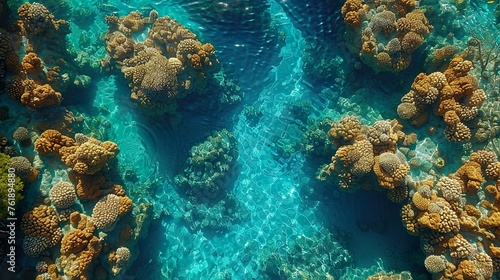 Coral landscape in crystal clear waters.