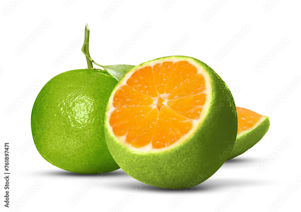 Fresh green tangerines isolated on white. Citrus fruit Fresh green tangerines isolated on white. Citrus fruit
