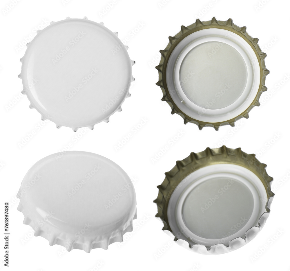 Fototapeta premium Beer bottle cap isolated on white, different sides