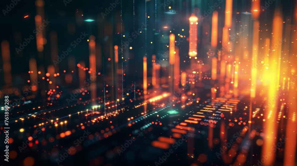 Dynamic Scientific Experiment Background with Glowing Particles and Data Charts, Digital Illustration Dynamic Scientific Experiment Background with Glowing Particles and Data Charts, Digital Illustration
