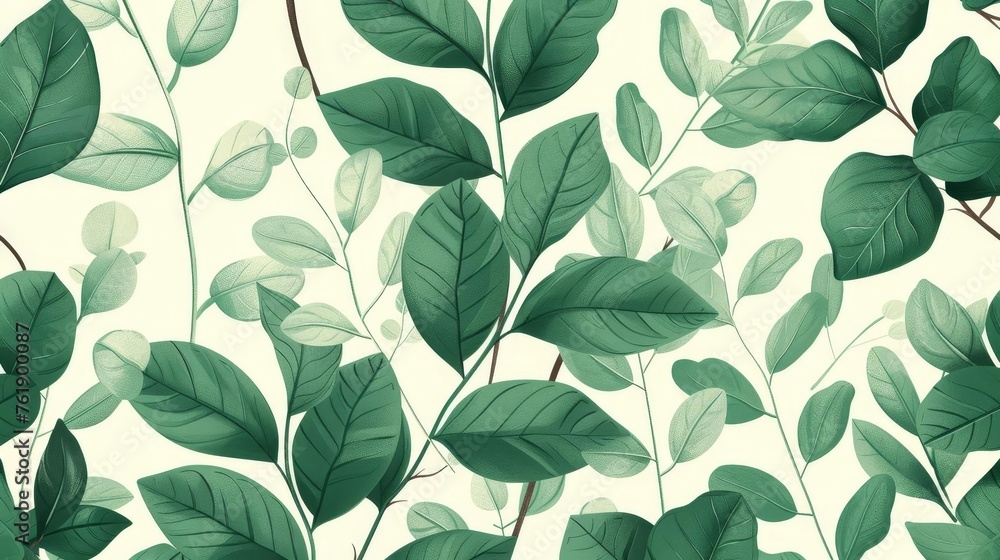 Green Plant and Leaf Pattern, Hand-Drawn Botanical Illustration Wallpaper