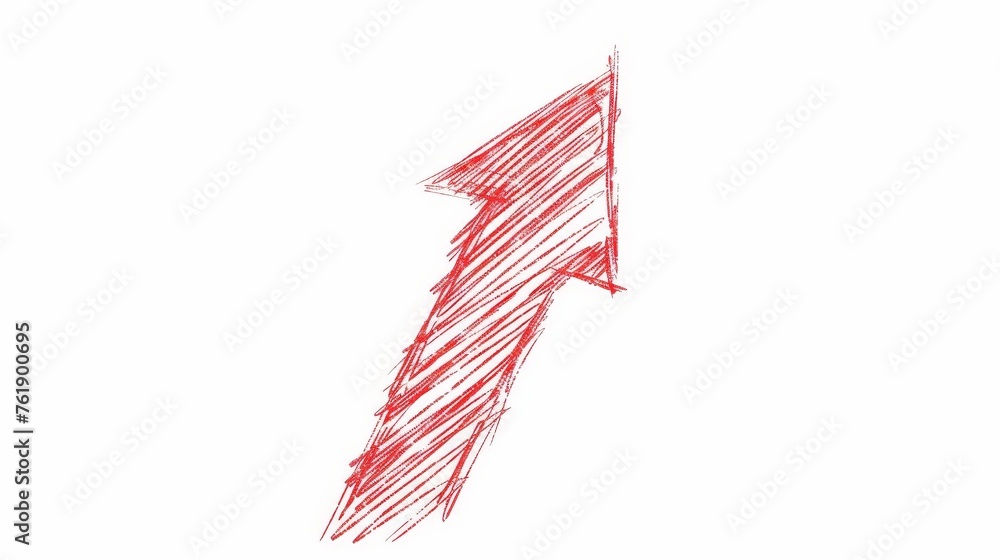 Obraz premium Red Arrow Pointing Upward, Hand Drawn Line Art Illustration on White Background