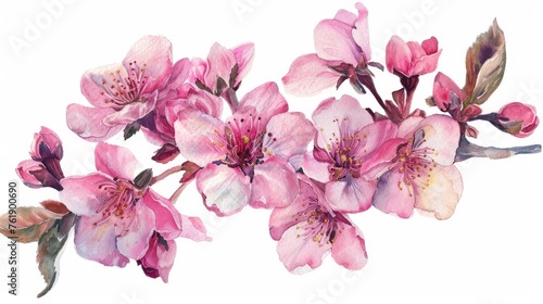 Realistic Watercolor Illustration of Beautiful Sakura Flowers Isolated on White Background  Spring Blossom Concept