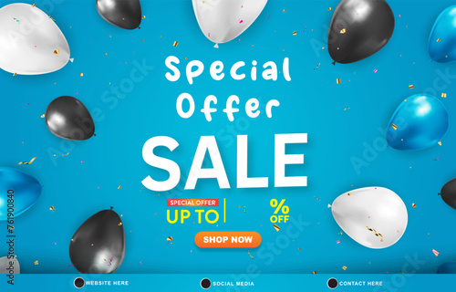 special offer sale discount template banner with blank space for product sale with abstract gradient blue and white background design3