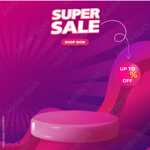 super sale discount template banner with blank space 3d podium for product sale with abstract gradient purple and pink background design5