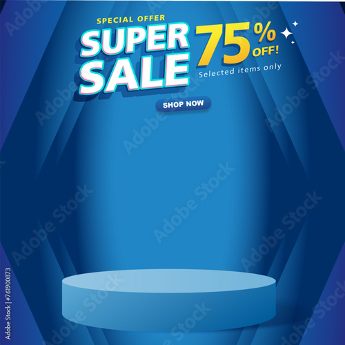 special offer super sale discount template banner with blank space 3d podium for product sale with abstract gradient blue background design5