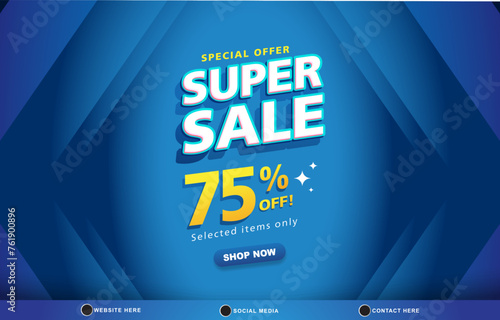 special offer super sale discount template banner with blank space for product sale with abstract gradient blue background design
