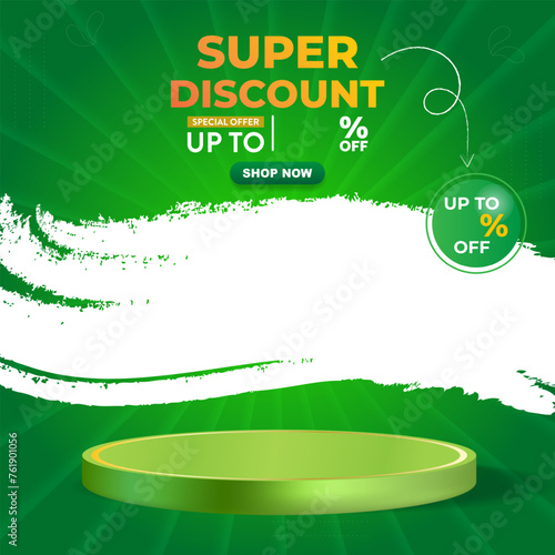 super discount sale template banner with blank space 3d podium for product sale with abstract gradient green and white background design1