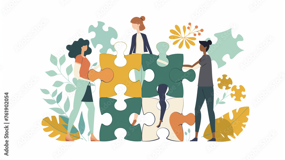 Fototapeta premium Business concept. Team metaphor. people connecting puzzle elements. Vector illustration flat design style. Symbol of teamwork, cooperation, partnership vector.