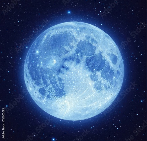 Full blue moon with star at dark night sky 