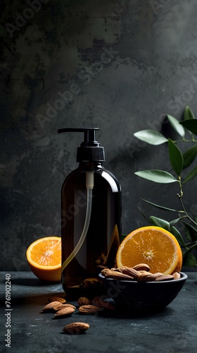 a bottle with orange almonds