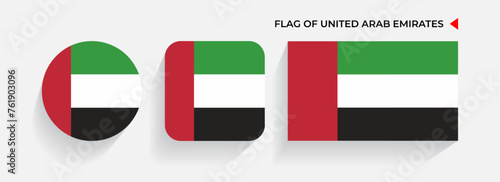 United Arab Emirates Flags arranged in round, square and rectangular shapes