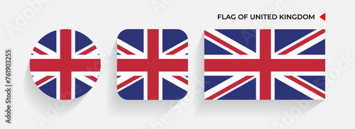 United Kingdom Flags arranged in round, square and rectangular shapes