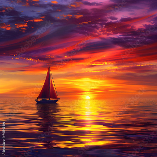Sunset Serenity: A Peaceful Sailboat Journey across a Tranquil Ocean under a Resplendent Sky  © Max