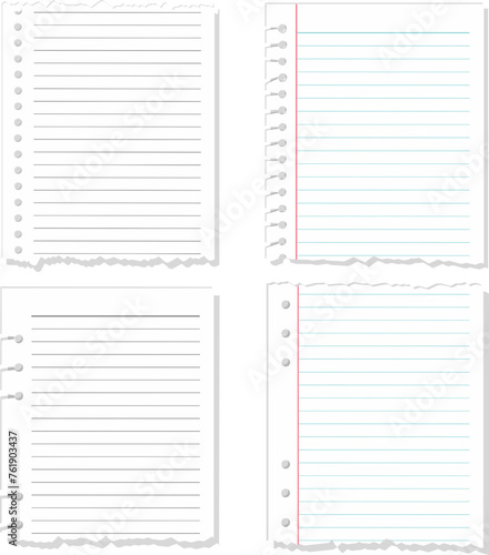 Torn White Loose Leaf Notebook Paper Vector Illustration