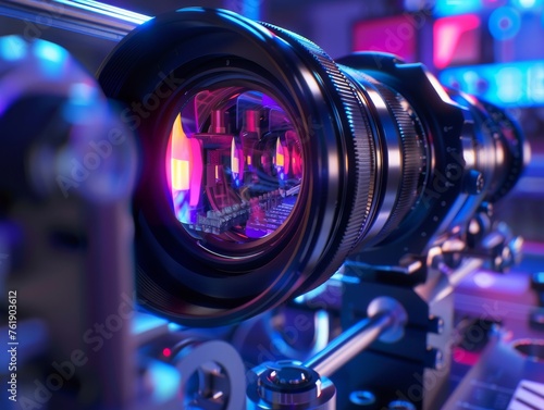 Detailed exploration of a lenss optical design in a lab environment from the zoom mechanism to the colorful effects of lens elements photo