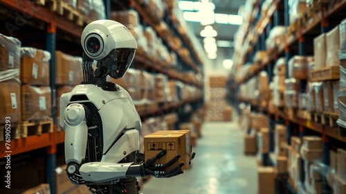 Logistics Robot Sorting Packages in a Modern Distribution Warehouse 