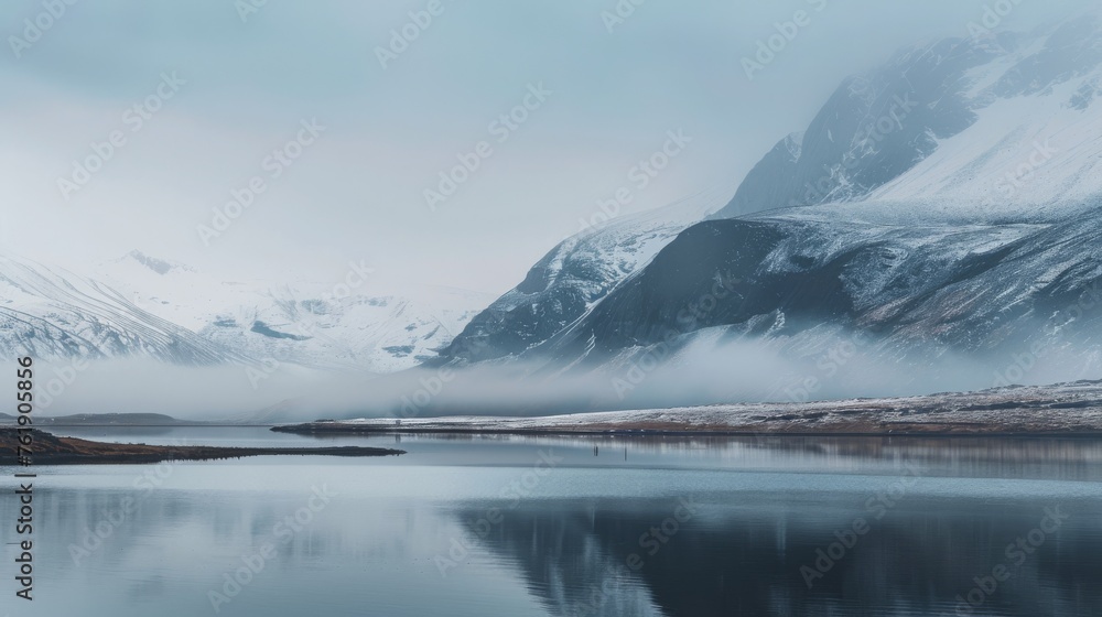 wide landscape, calm, minimalist, norway, nature photography, copy and text space, 16:9