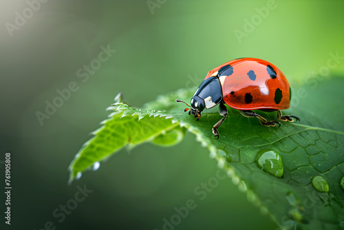 Capturing a Moment of Silence: Vibrant Ladybird on a Tranquil Leaf in Natural Daylight © Frances