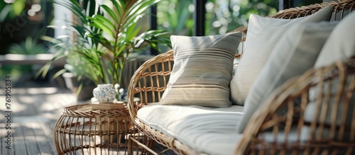 Creating a natural ambiance by crafting synthetic rattan into wicker materials. photo