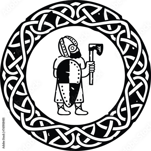 Celtic Circle or Ring Knot Pattern with Viking Warrior
