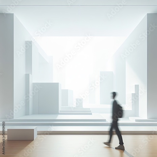 A Solitary Figure Amidst Minimalist Architecture with Generative AI.
