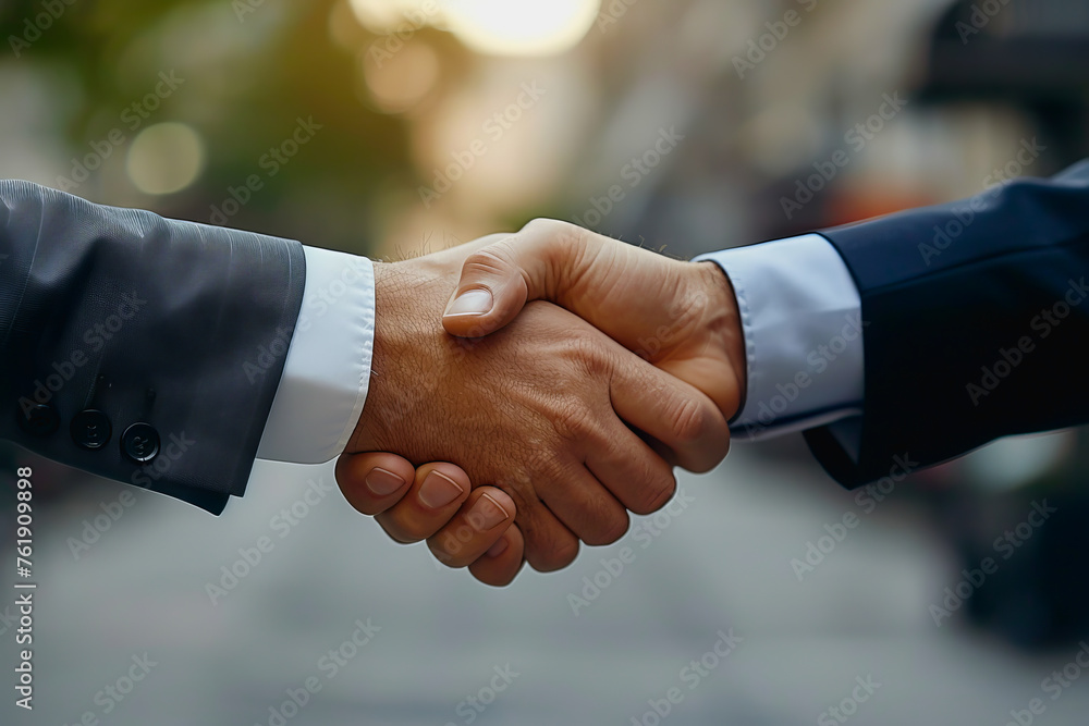 powerful handshake Male businessmen congratulate each other and respect each other. powerful handshake Male businessmen congratulate each other and respect each other.