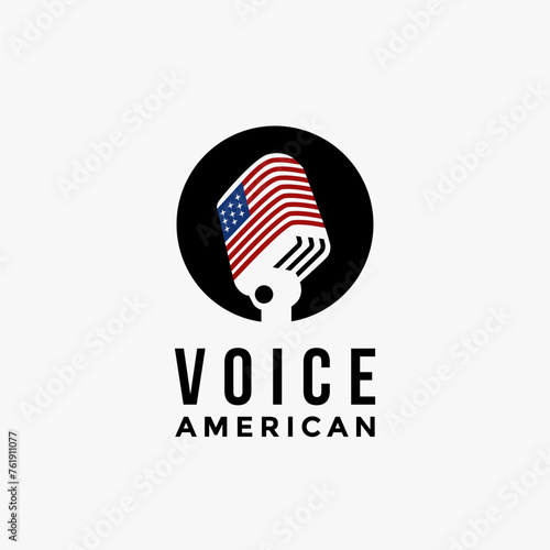 American voice microphone logo icon vector template on white background, united states of america flag logo vector.