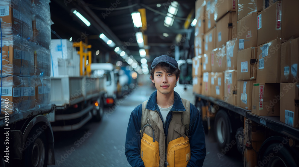 Fototapeta premium 日本人の若いトラックドライバー