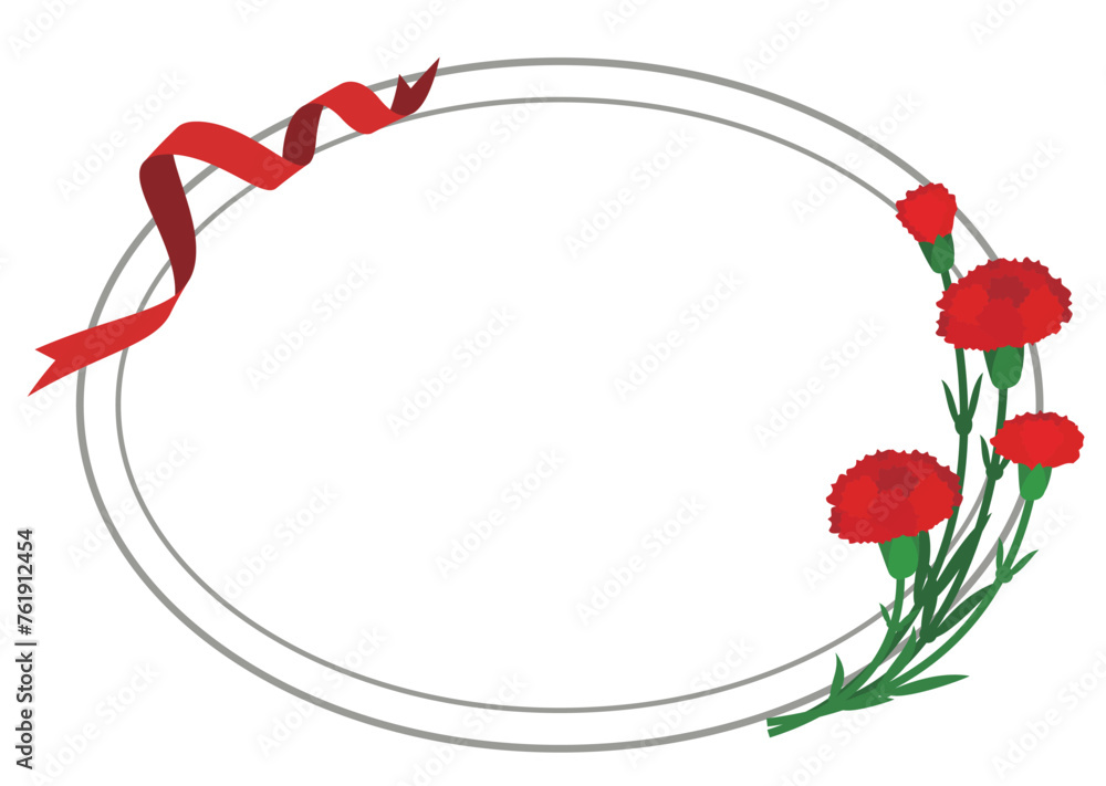 Obraz premium 母の日 カーネーションとリボンのついた楕円形のメッセージカード テンプレート