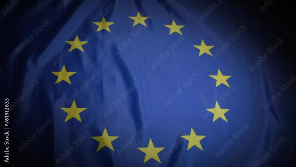 Rack focus of European Union flag on with vignette Rack focus of European Union flag on with vignette