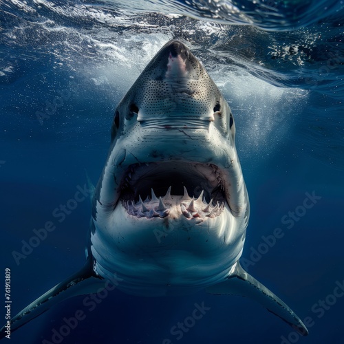 Here is the image created based on your description It visualizes a great white shark in its natural underwater habitat  capturing the essence of the marine environment and the shark s role within it