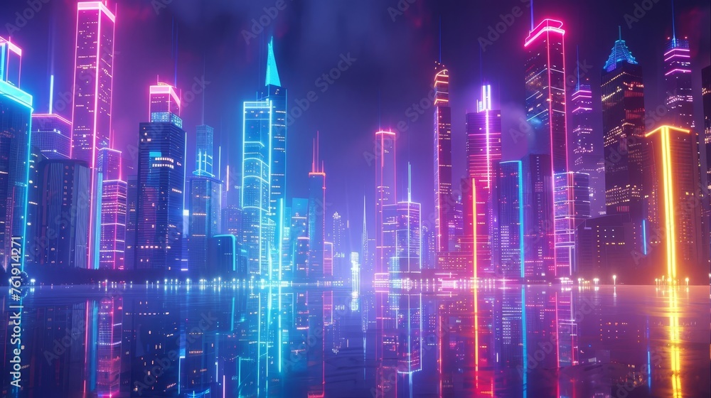 Neon cyberpunk cityscape with glowing neon lights and futuristic architecture, 3d render Neon cyberpunk cityscape with glowing neon lights and futuristic architecture, 3d render