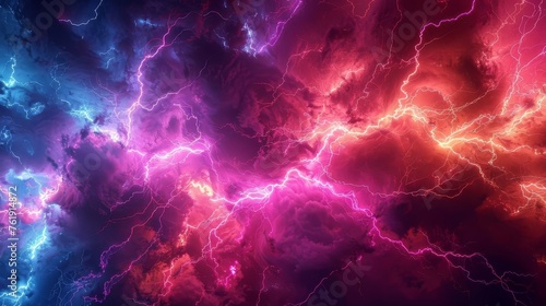 Spectacular Lightning Strike in Vivid Colors, Abstract 3D Rendering
