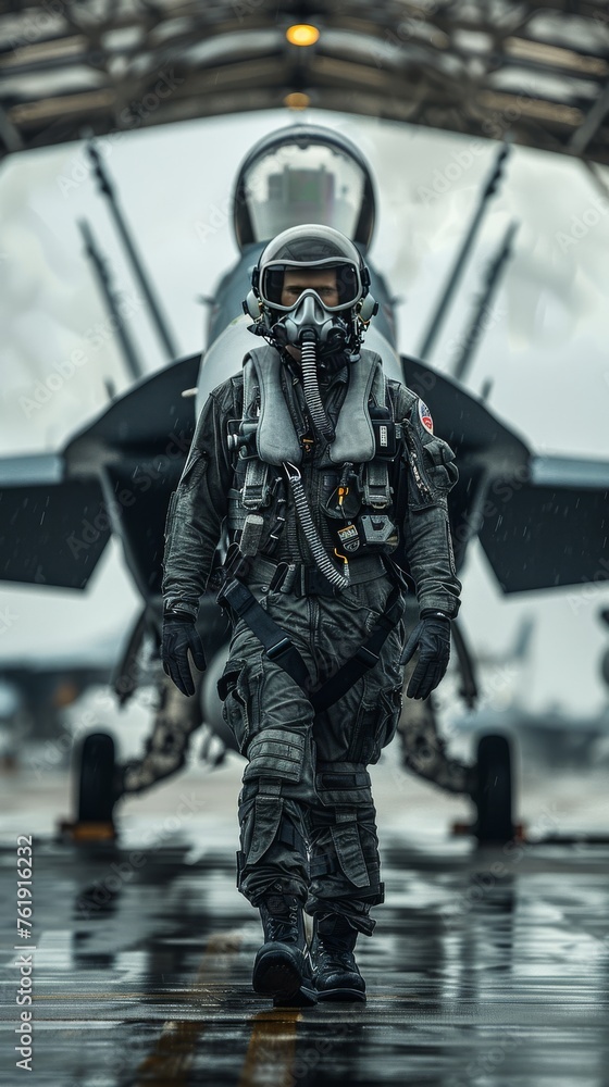 Man in Fighter Suit Approaching Fighter Jet Man in Fighter Suit Approaching Fighter Jet