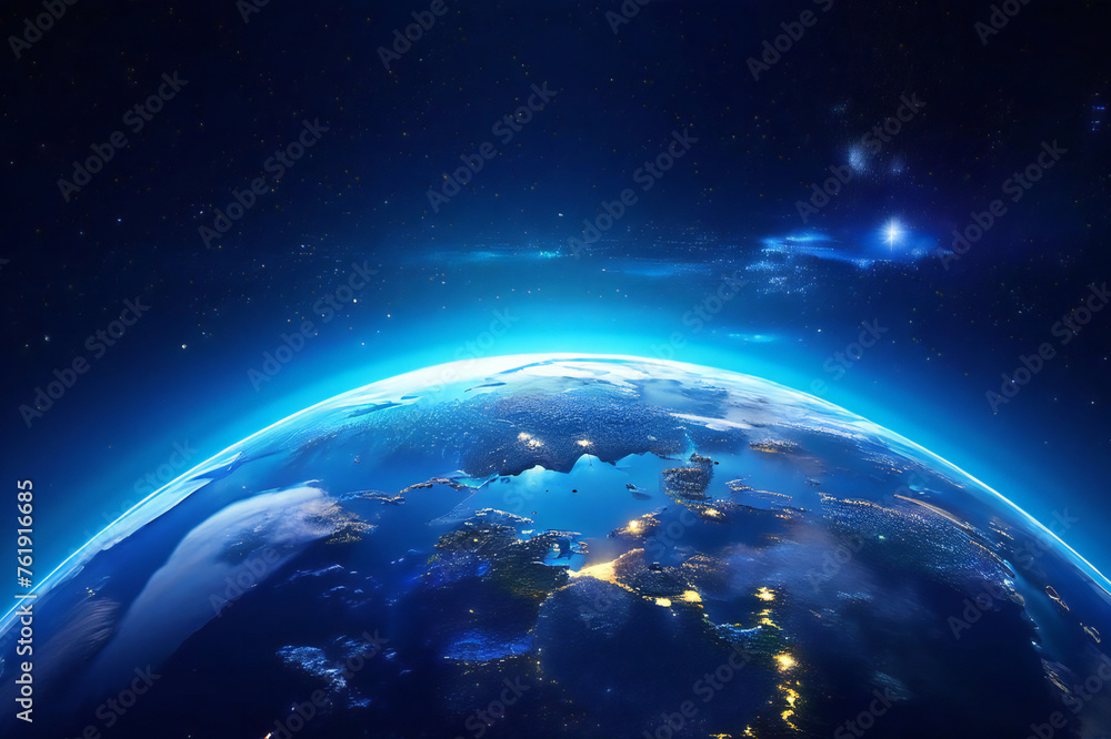 Fototapeta premium Earth view from space global network, blockchain technology and communication Future world concept.
