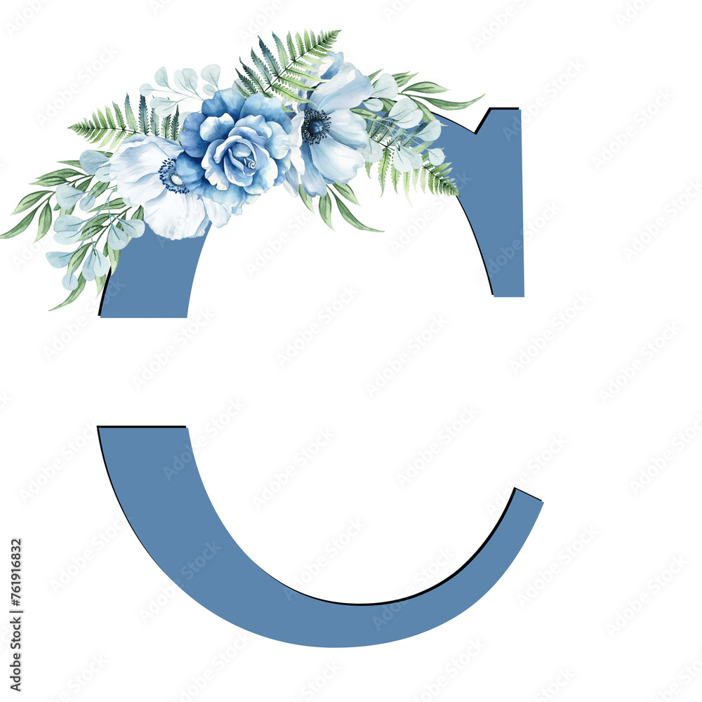 blue flower letter - obrazy, fototapety, plakaty 