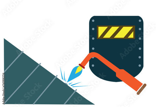 Welding a steel material with a protective clothing. Editable Clip Art.