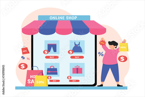 Online Shopping Flat Illustration Design