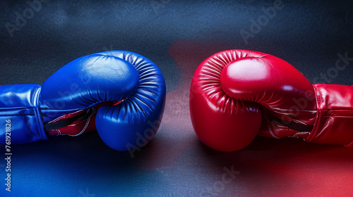 Red and blue boxing gloves clash © Wararat