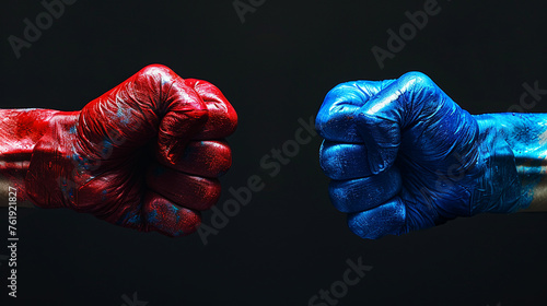 Red and blue fists collide in the arena photo