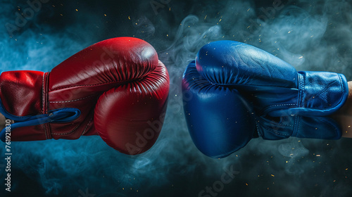 Red and blue boxing gloves clash photo