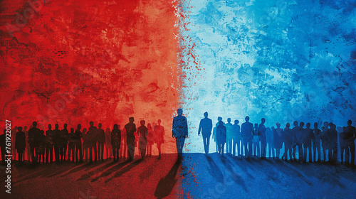 The political landscape is divided into blue and red factions photo