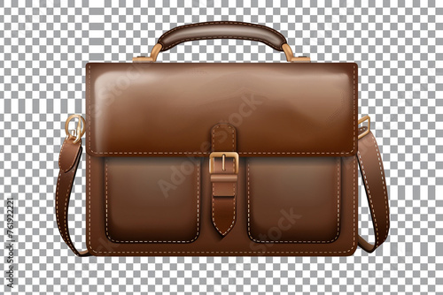 brown leather briefcase isolated on a transparent background