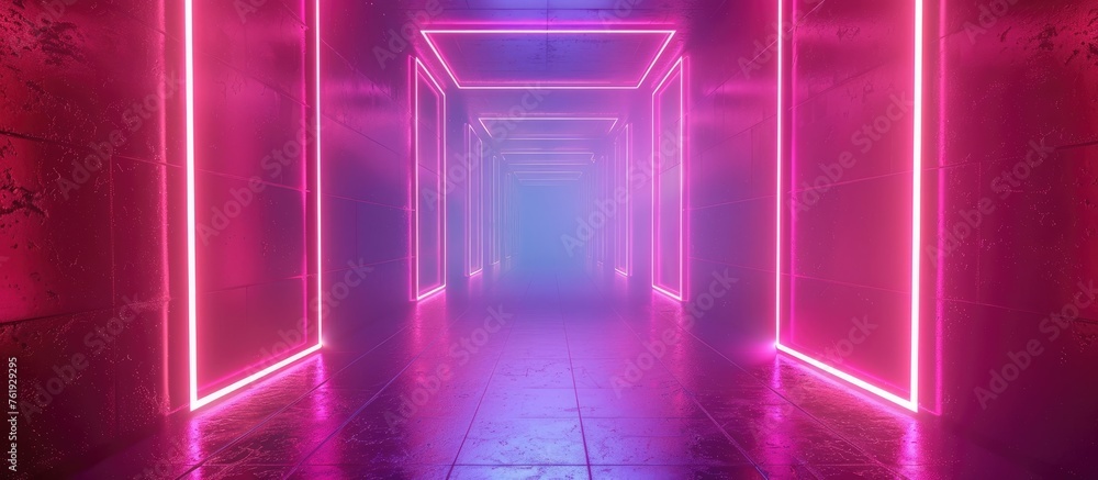 Neon Light Frame Design Wallpaper and , Abstract Futuristic Neon Light Background, Reflective Empty Room with Neon Tube.
