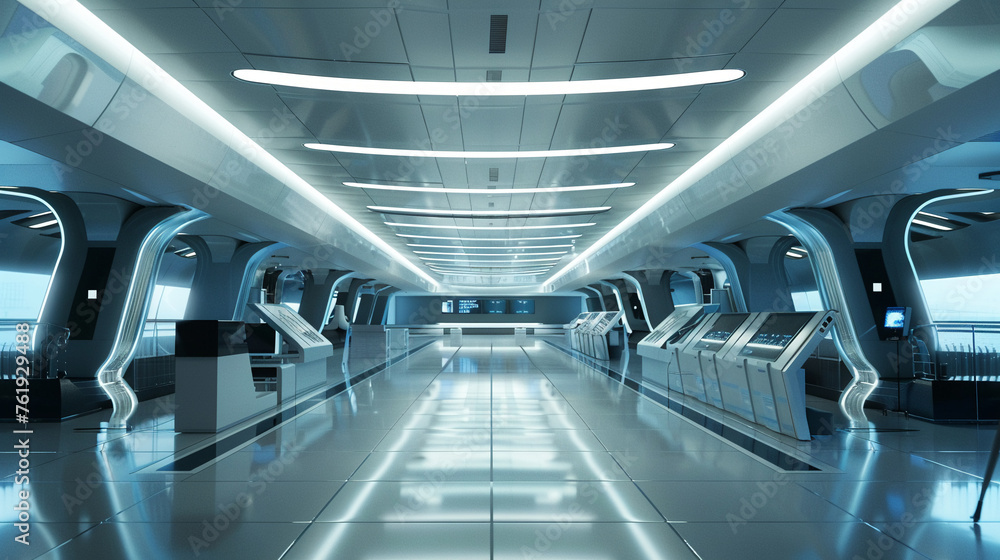 Automated check-in futuristic airport Automated check-in futuristic airport