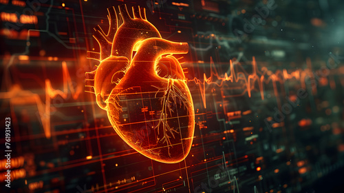 Interntaional Heart Month, world heart day, world health day, the heartbeat on the chart of the cardiogram, Generative Ai © najmah